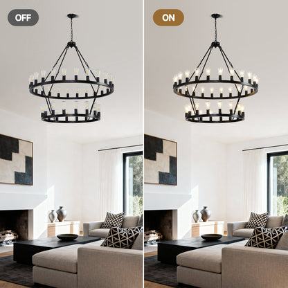47.24in Matte Black Wagon Wheel Chandelier with 36 bulbs, circular iron frame by HouseOfZazla on Tampa Home & Garden Store