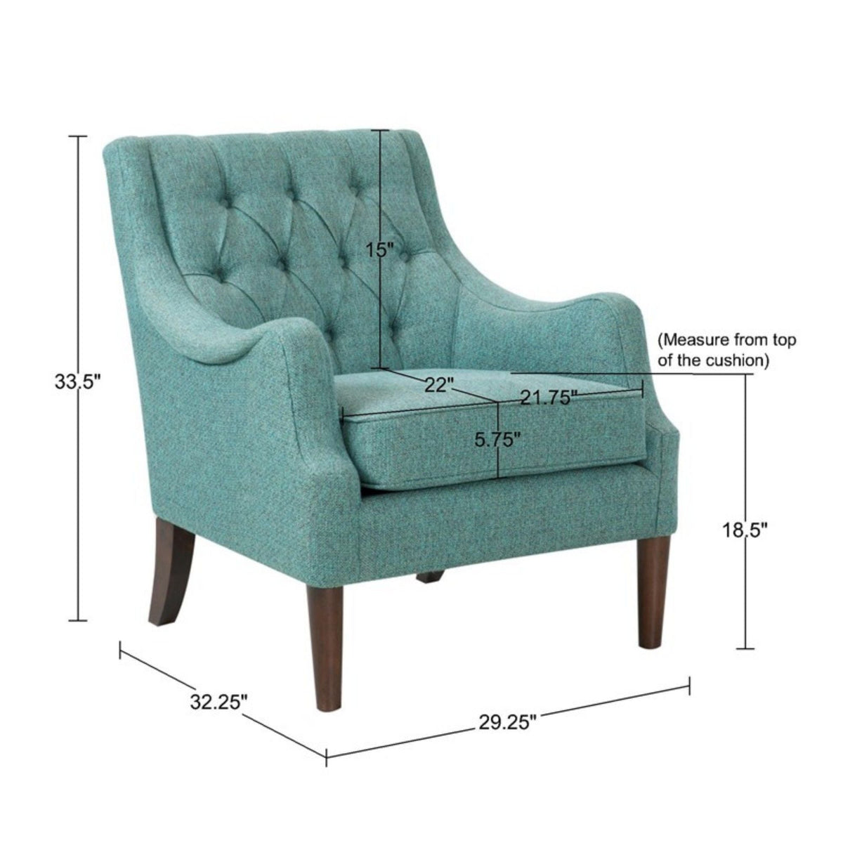 Button Tufted Accent Chair with teal upholstery and solid wood legs by HouseOfZazla Armchair on Tampa Home & Garden Store