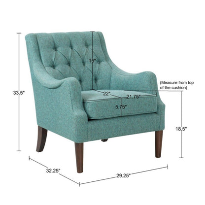 Button Tufted Accent Chair with teal upholstery and solid wood legs by HouseOfZazla Armchair on Tampa Home & Garden Store