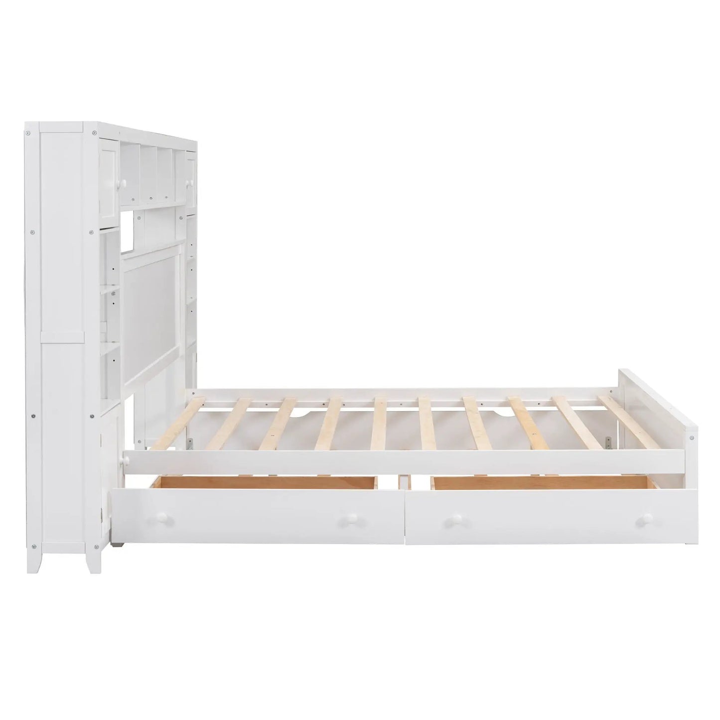 Cabinet bed with built-in shelves and twin long trundle in white finish Unique Piece Furniture on Tampa Home & Garden Store