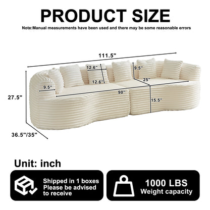 Curved sectional sofa 111.5-inch oversized modern cream fabric HouseOfZazla with plush cushions on Tampa Home & Garden Store