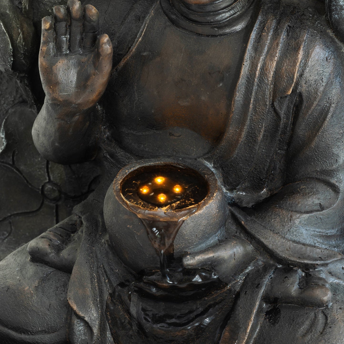 a Serene Outdoor Buddha Resin Waterfall Fountain