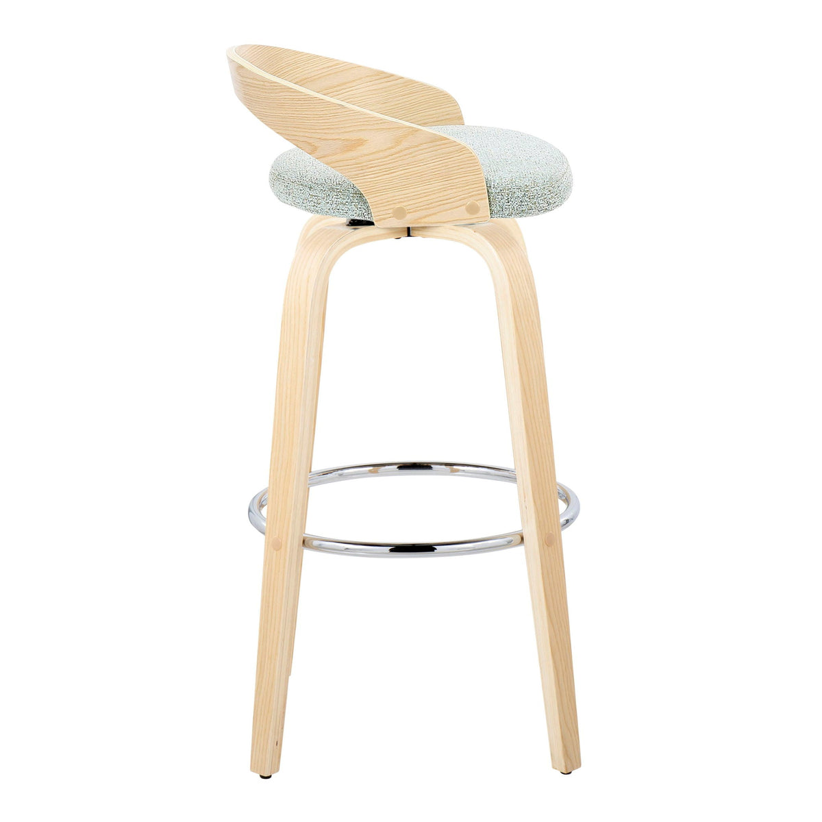 Contemporary fixed-height barstool with swivel seat, light oak frame, gray cushion on Tampa Home & Garden Store