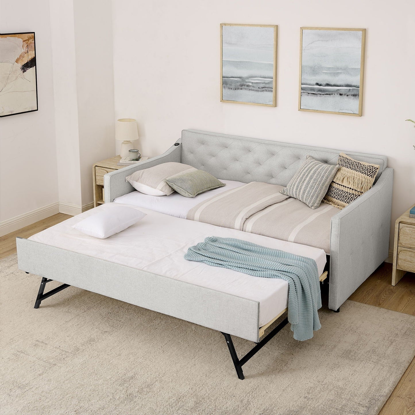 Daybed with Trundle and USB Charging Armrest