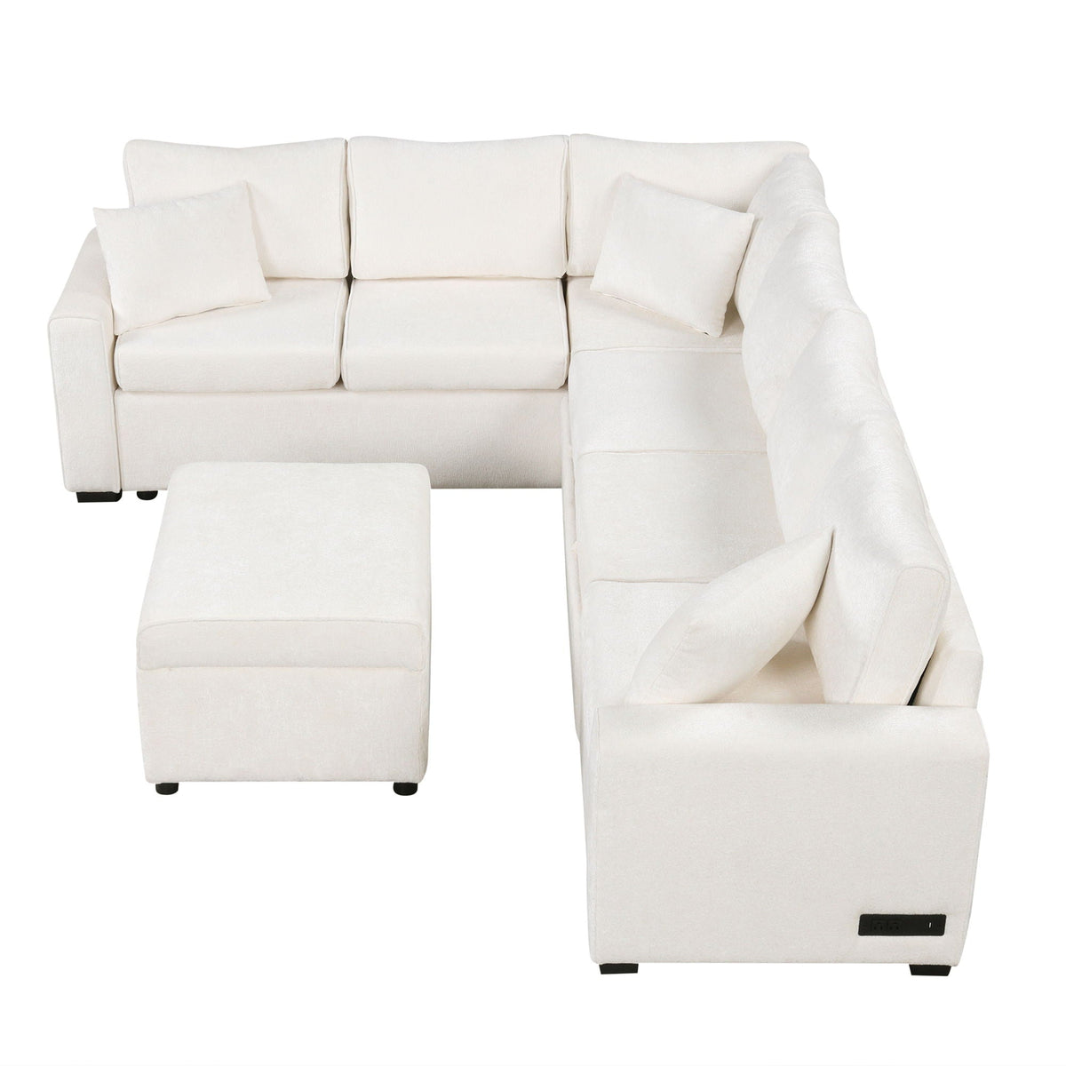 Sleeper sectional sofa with storage ottoman, white fabric, includes three pillows by HouseOfZazla on Tampa Home & Garden Store