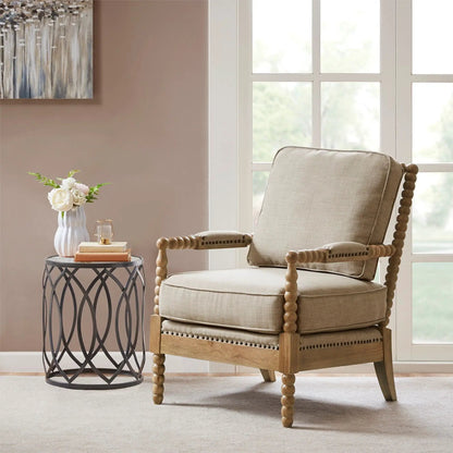 Arm Chair With Back Spindle Design and Cushions