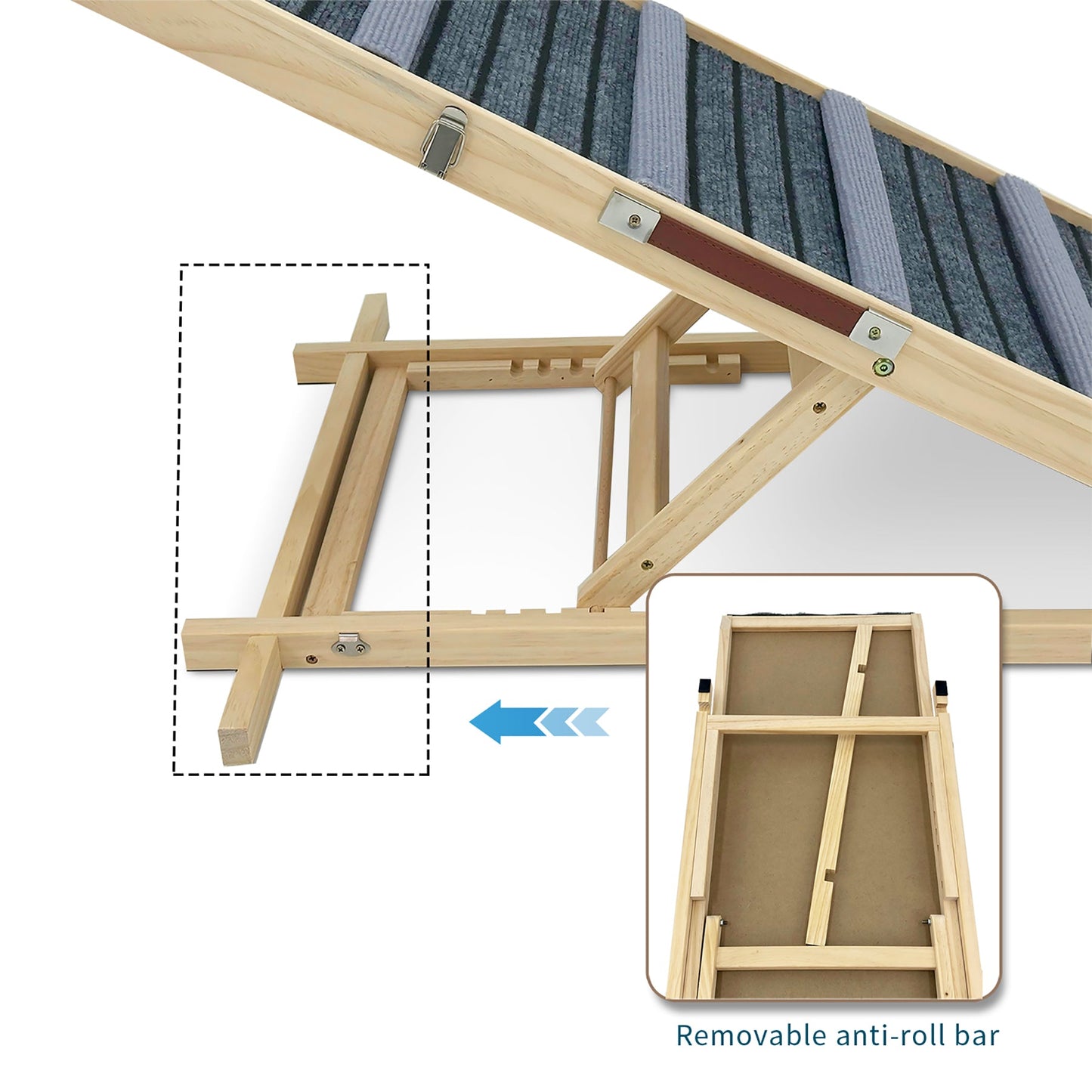 2026 Upgraded Dog Ramp for Couch with adjustable height and non-slip blue carpet on wood frame on Tampa Home & Garden Store