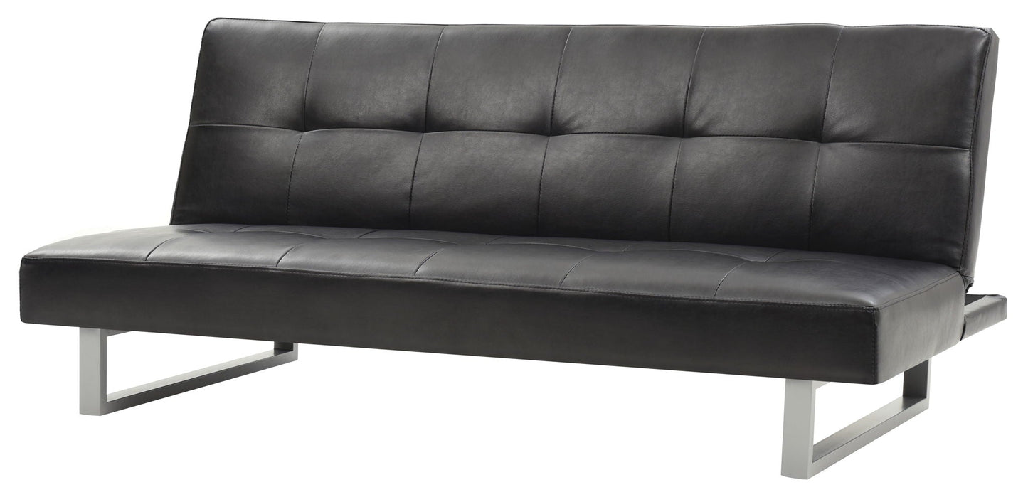 Chroma sofa bed futon in black faux leather with tufted back and metal legs on Tampa Home & Garden Store