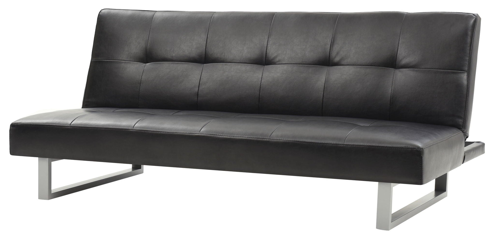 Chroma sofa bed futon in black faux leather with tufted back and metal legs on Tampa Home & Garden Store