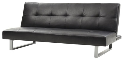 Chroma sofa bed futon in black faux leather with tufted back and metal legs on Tampa Home & Garden Store