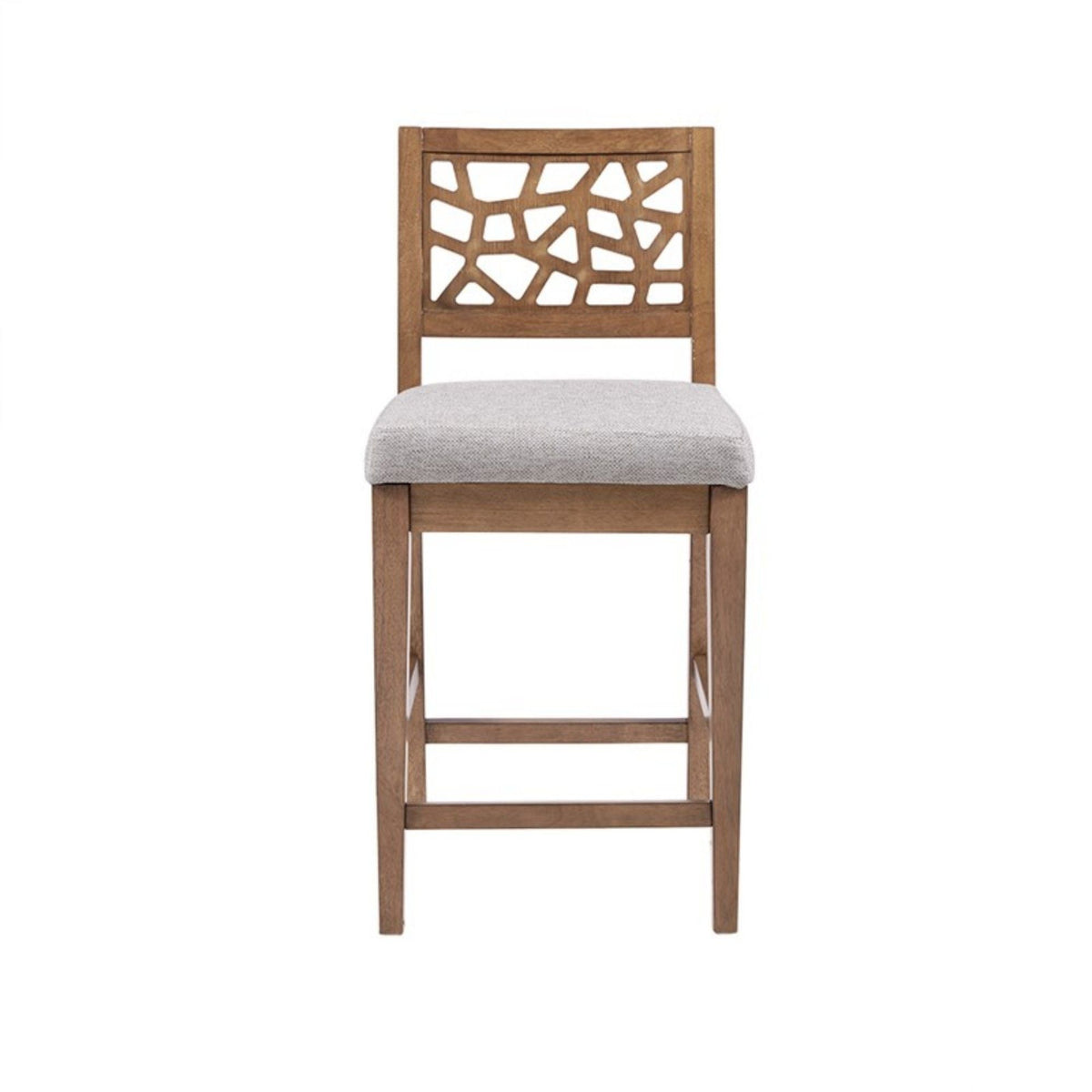 Counter Stool with Upholstered Light Gray Seat, wood frame and lattice back, HouseOfZazla on Tampa Home & Garden Store