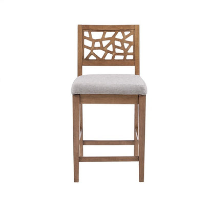 Counter Stool with Upholstered Light Gray Seat, wood frame and lattice back, HouseOfZazla on Tampa Home & Garden Store