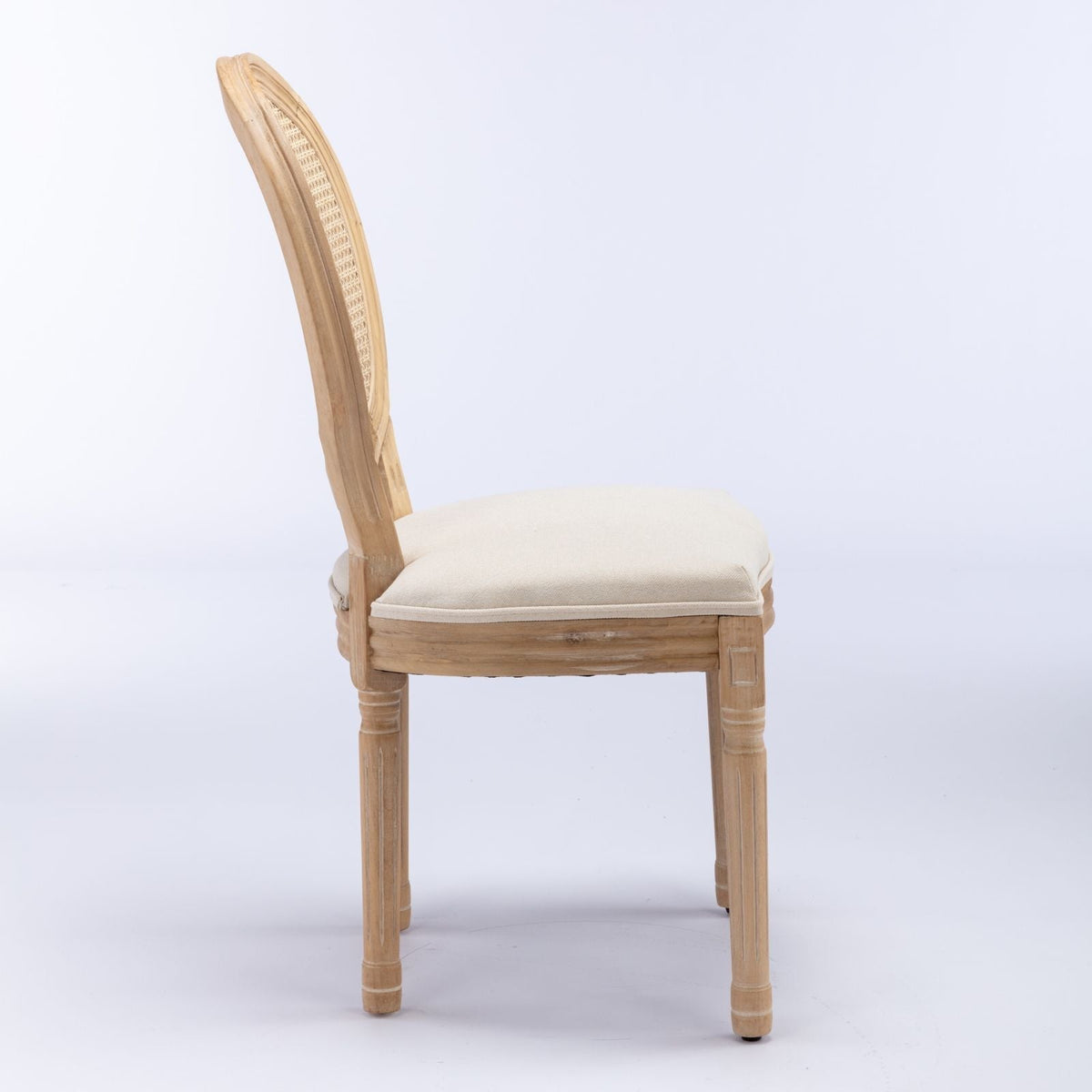 Dining chair French style solid wood with rattan back and beige cushion, light finish on Tampa Home & Garden Store