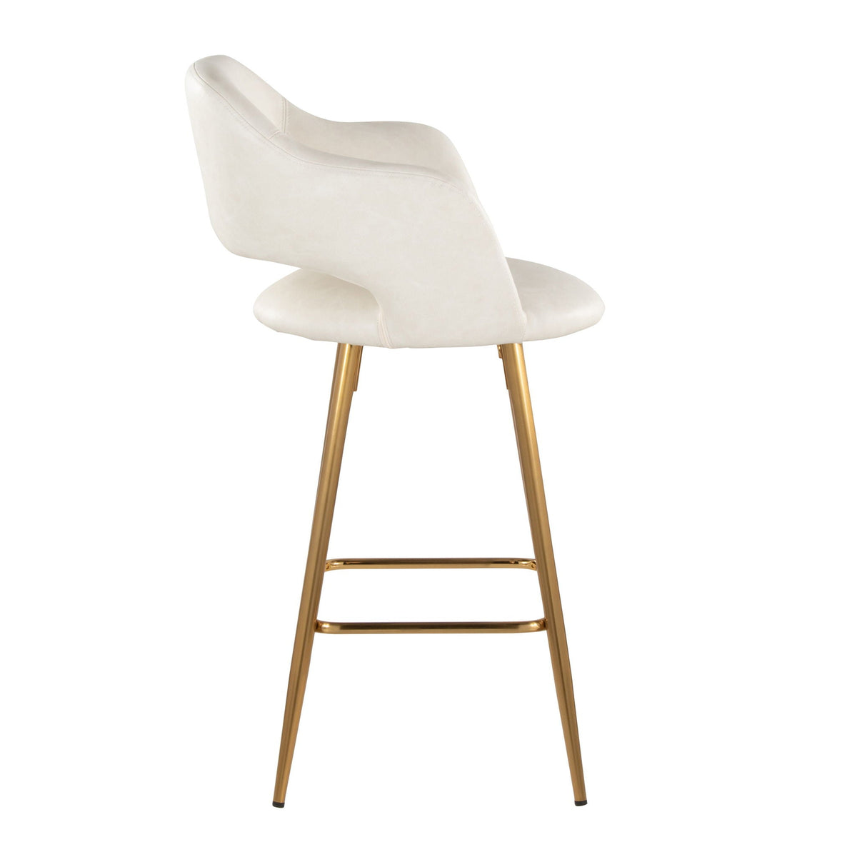 Contemporary fixed-height counter stool with footrest, white upholstery and gold legs on Tampa Home & Garden Store