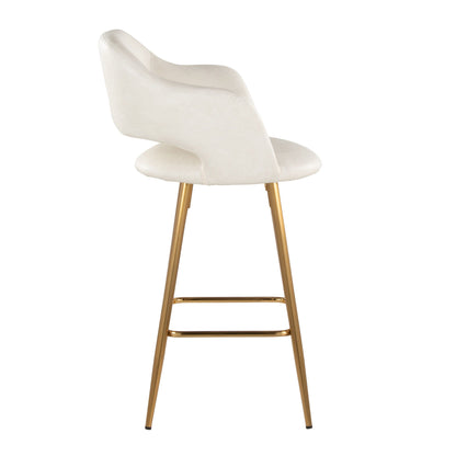Contemporary fixed-height counter stool with footrest, white upholstery and gold legs on Tampa Home & Garden Store