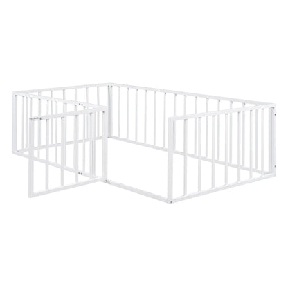 Metal floor bed frame with fence and door, white metal, panel-style design on Tampa Home & Garden Store