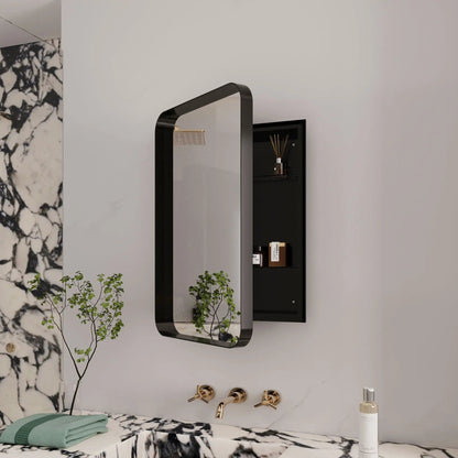 Medicine cabinet in black metal-framed with curved mirror and adjustable shelves by Unique Piece on Tampa Home & Garden Store