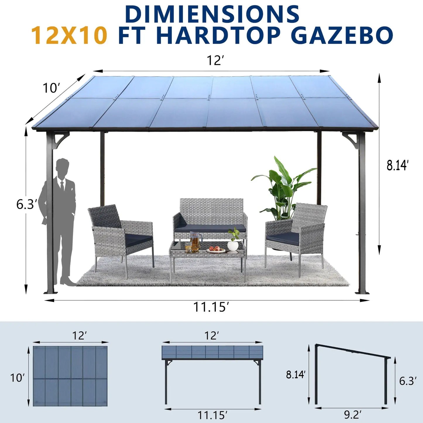 Wall Mounted Outdoor Pergola Gazebo Heavy Duty