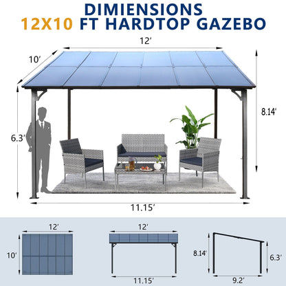 Wall-mounted pergola gazebo with black metal frame and blue roof panels 12x10 HouseOfZazla on Tampa Home & Garden Store