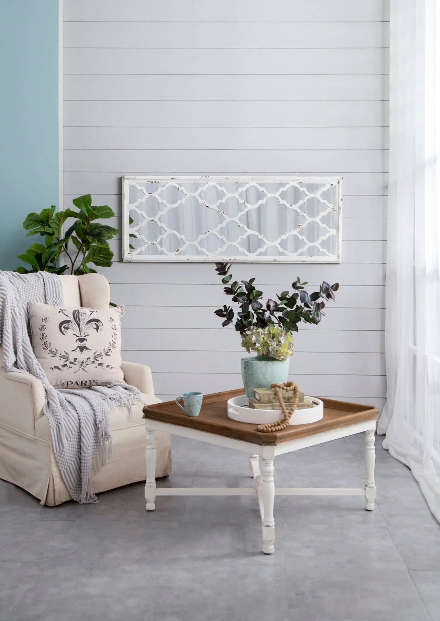 Distressed Floor Mirror Full Body White Finish