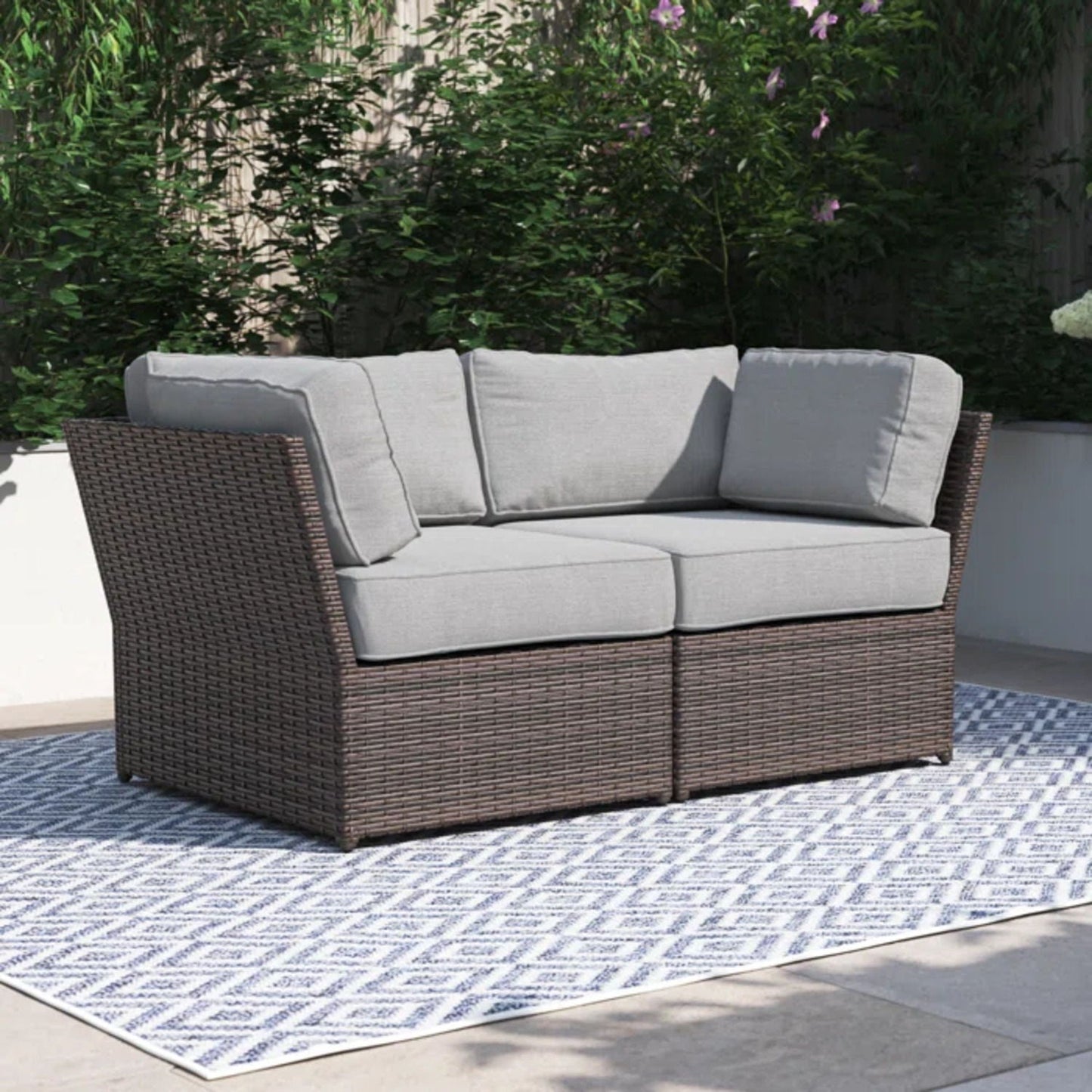 Brown Outdoor Wicker Patio Loveseat With Cushions