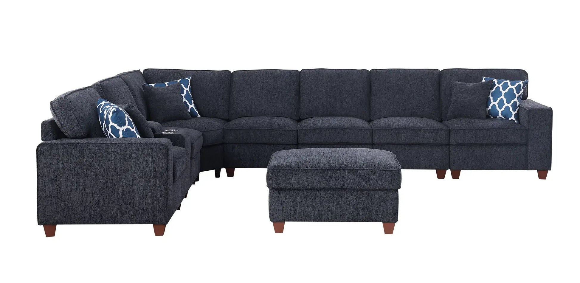 Lily sectional sofa with ottoman, black fabric, 2-piece room set by Unique Piece Furniture on Tampa Home & Garden Store