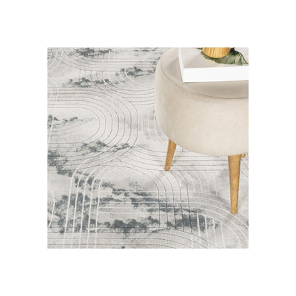 Soft geometric gray area rug with curved-line pattern by HouseOfZazla on Tampa Home & Garden Store