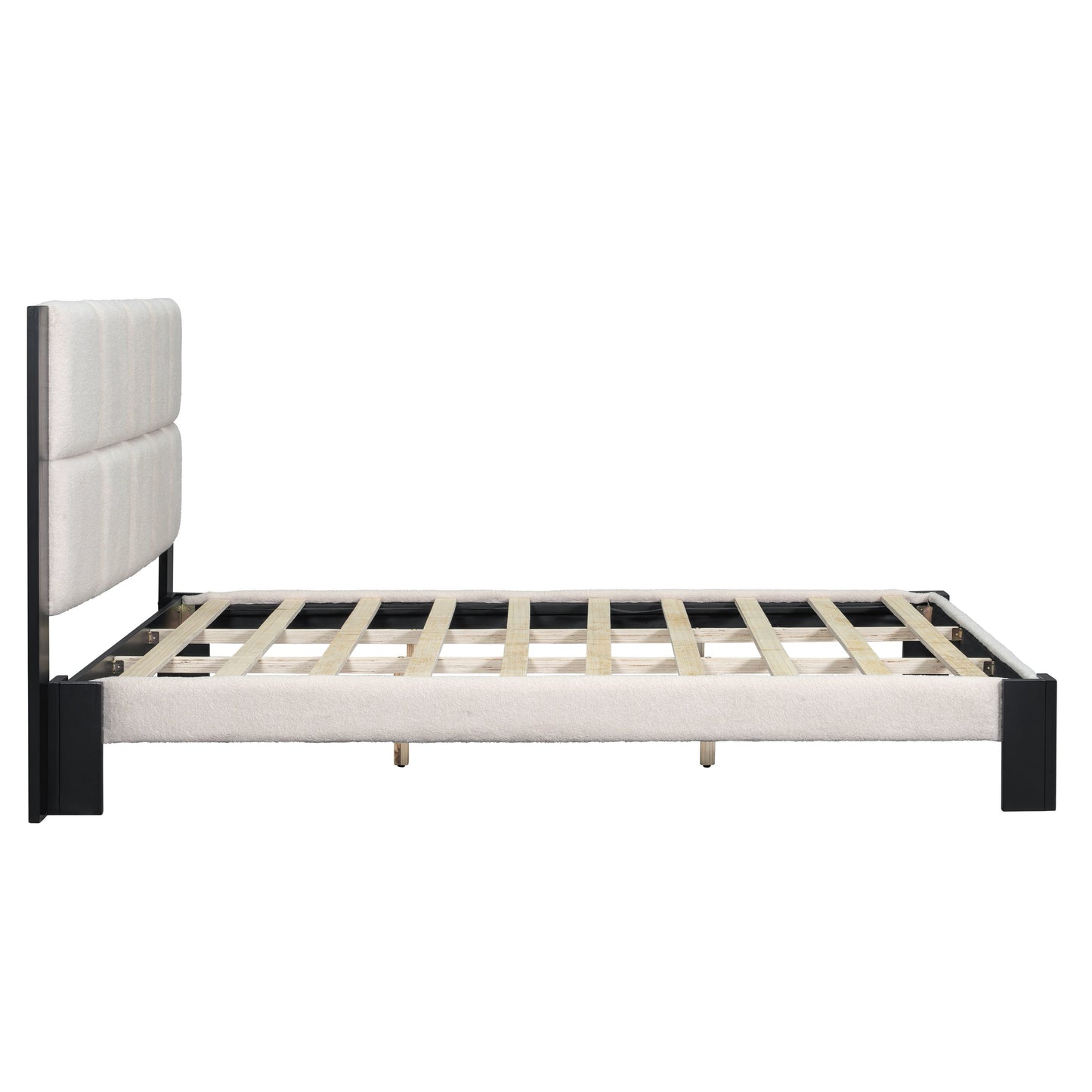 Boucle Cal King Bed Frame with a Cube Headboard