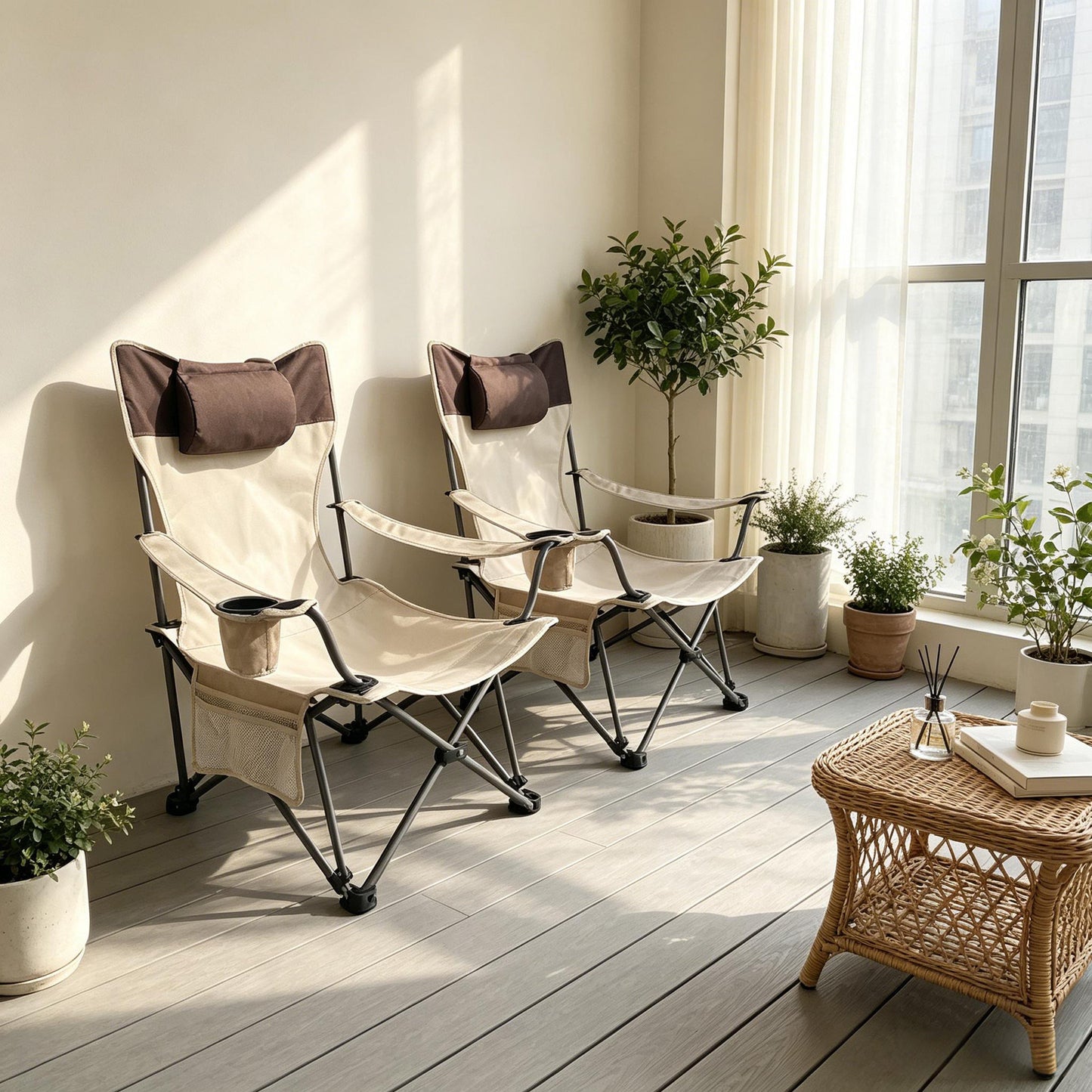 Two Comfortable Folding Outdoor Chairs and Cover