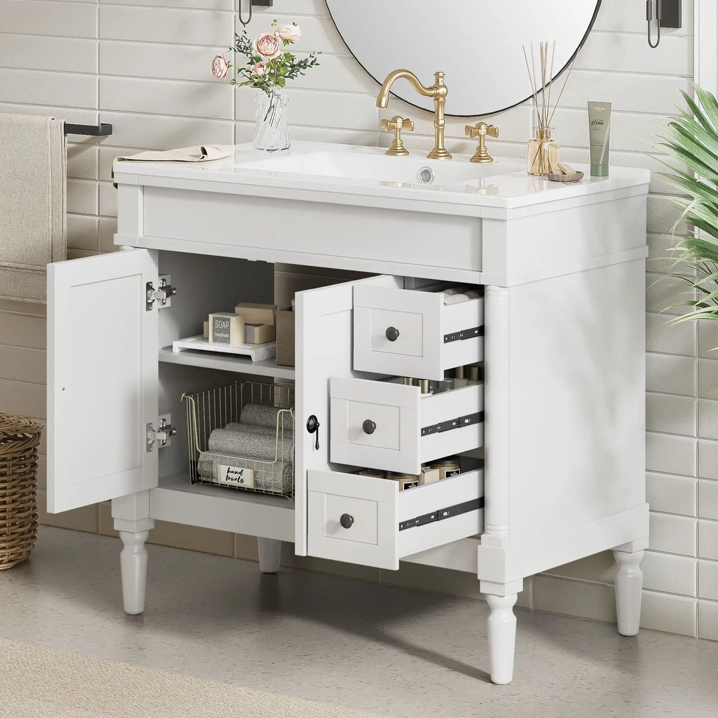 Bathroom Vanity With Ceramic Sink and Soft Close