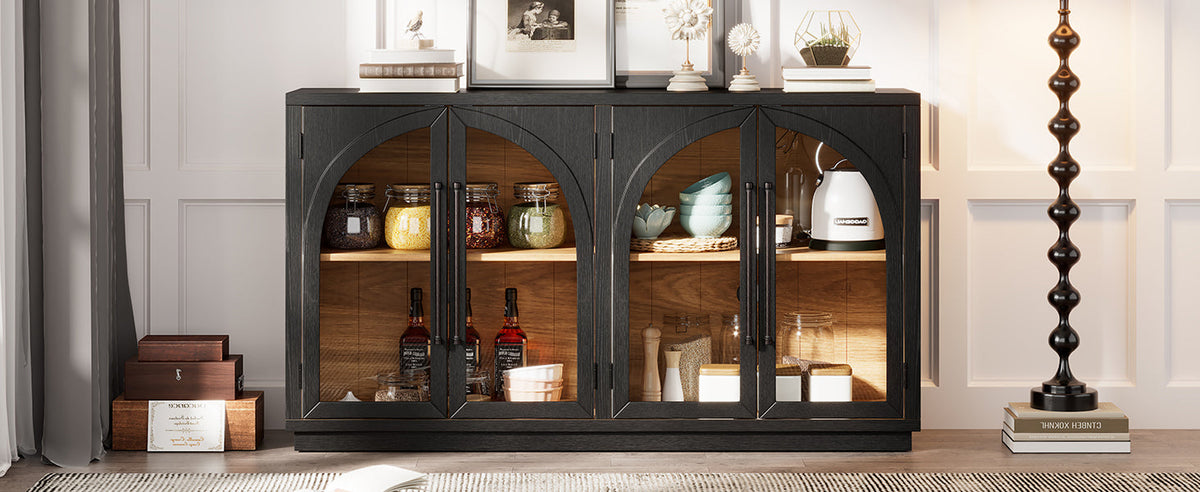 HouseOfZazla 4-Door Black Glass-Door Arched Sideboard Buffet on Tampa Home & Garden Store