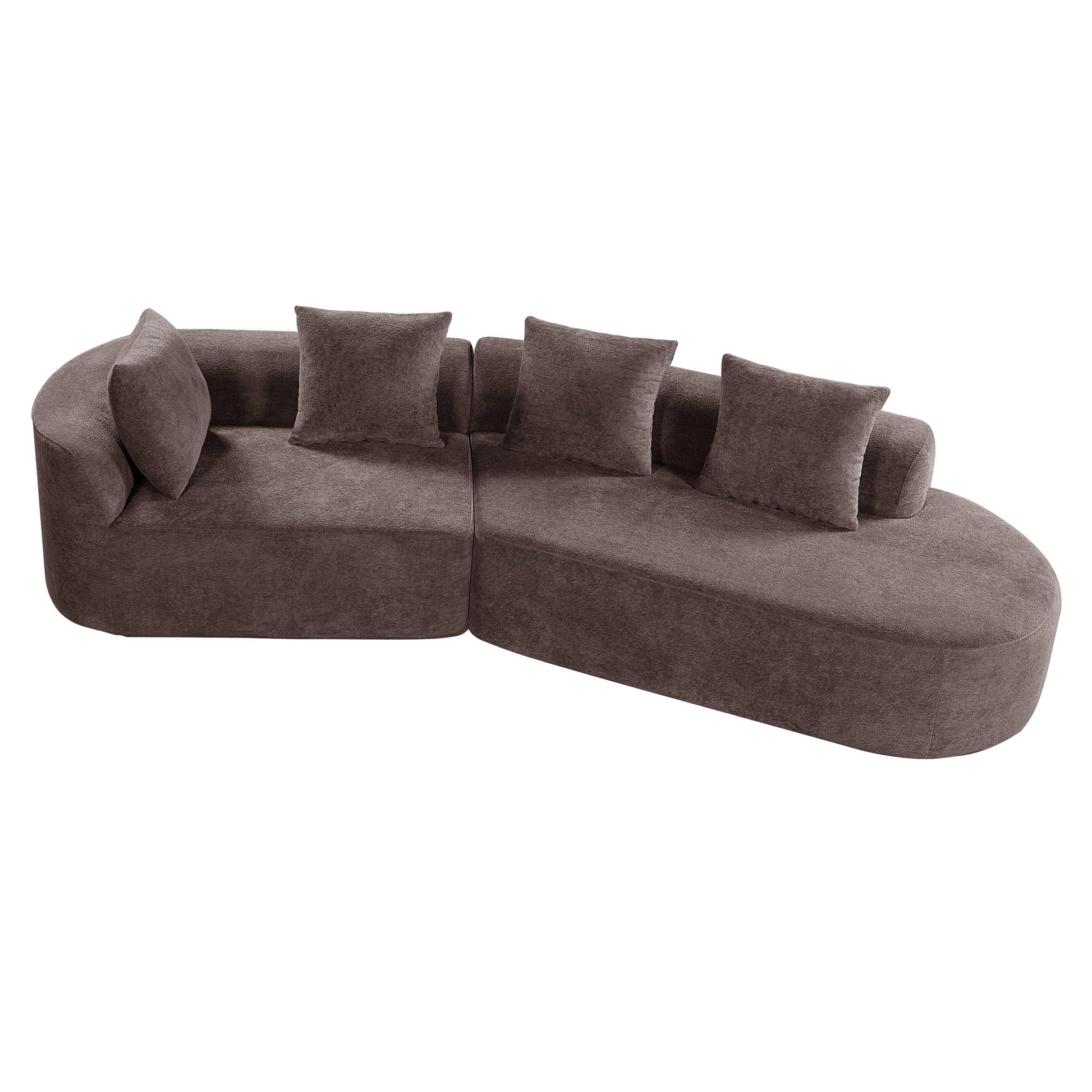 116in Modern Curved Sectional Sofa with high-density foam cushions, brown textured fabric on Tampa Home & Garden Store