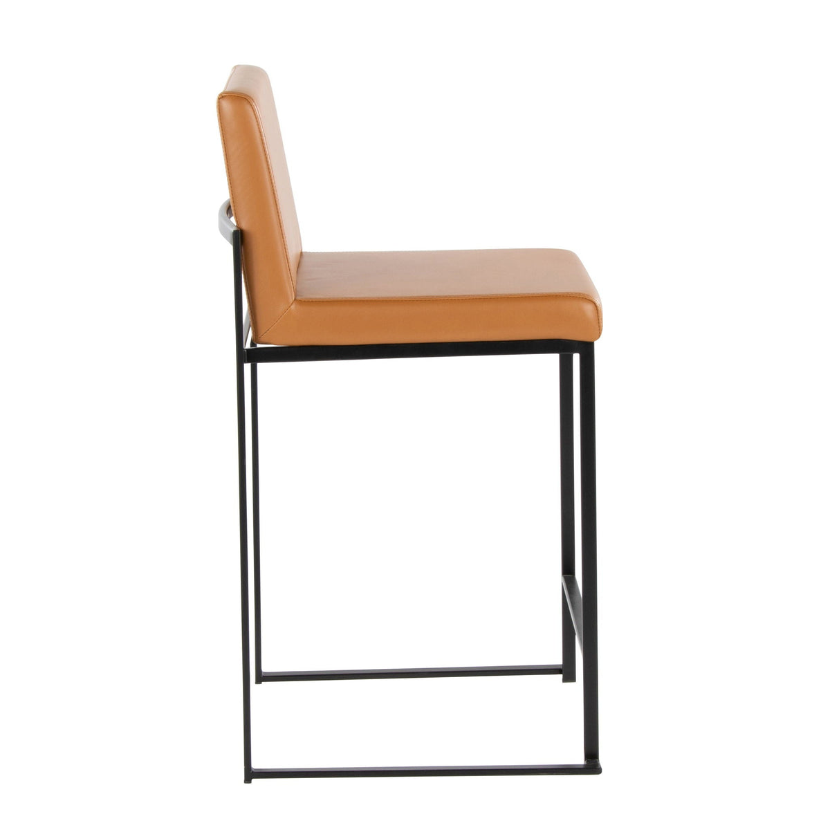 High back contemporary barstool in tan leather with black metal frame on Tampa Home & Garden Store