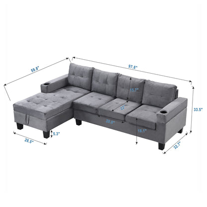 Stationary grey fabric sectional sofa with L-shaped chaise and storage by HouseOfZazla on Tampa Home & Garden Store
