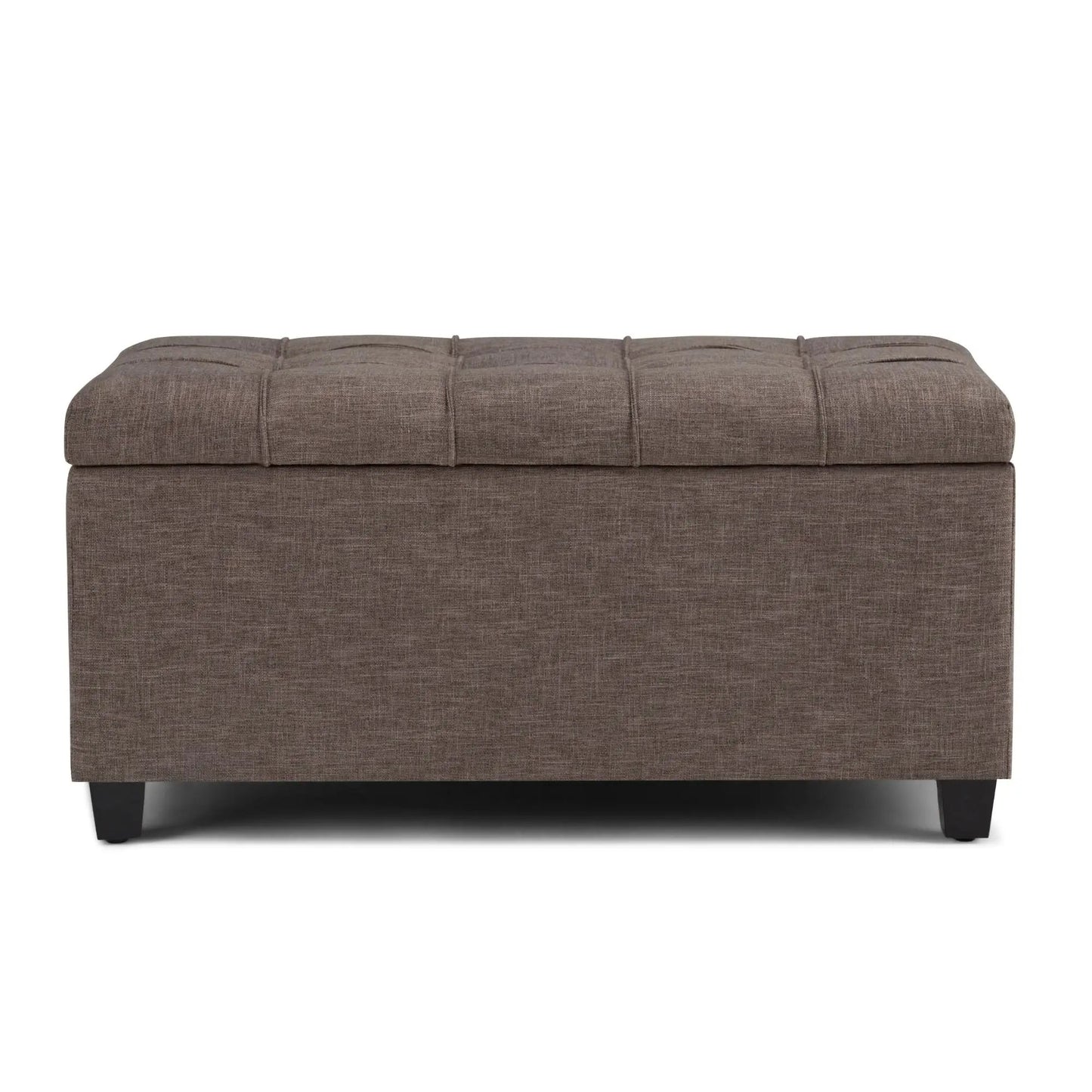 Sienna Upholstered Storage Ottoman Bench brown textured fabric tufted lid with dark legs on Tampa Home & Garden Store