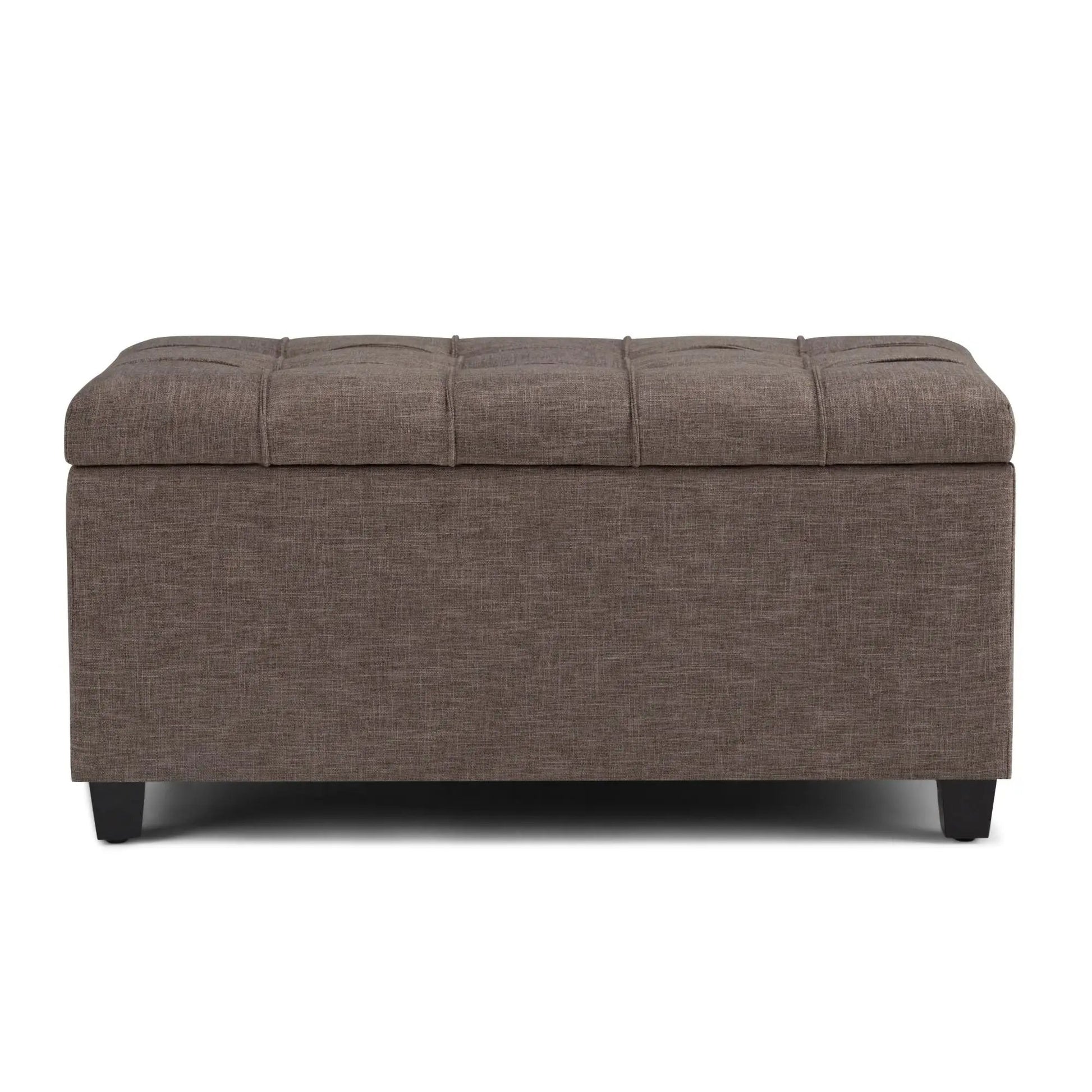 Sienna Upholstered Storage Ottoman Bench brown textured fabric tufted lid with dark legs on Tampa Home & Garden Store