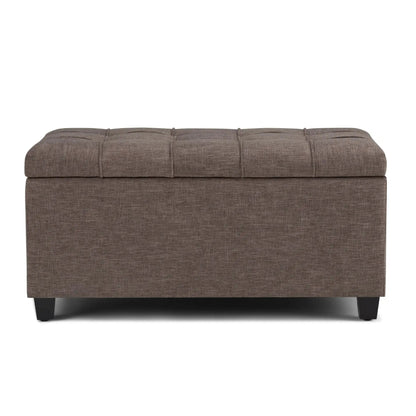 Sienna Upholstered Storage Ottoman Bench brown textured fabric tufted lid with dark legs on Tampa Home & Garden Store