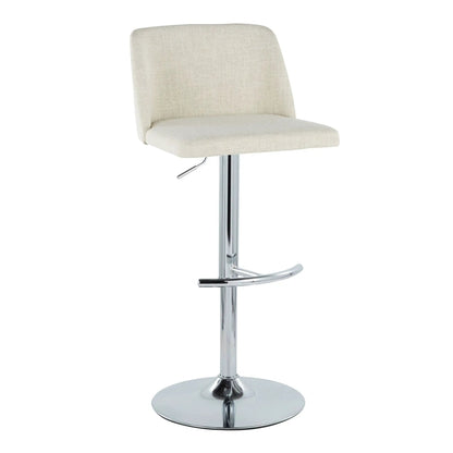 Toriano barstool in beige upholstered seat with chrome pedestal base and T footrest on Tampa Home & Garden Store