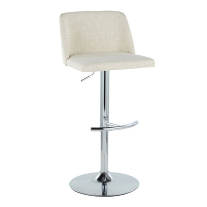 Barstool beige upholstered contemporary swivel with chrome pedestal base and rounded T-footrest on Tampa Home & Garden Store