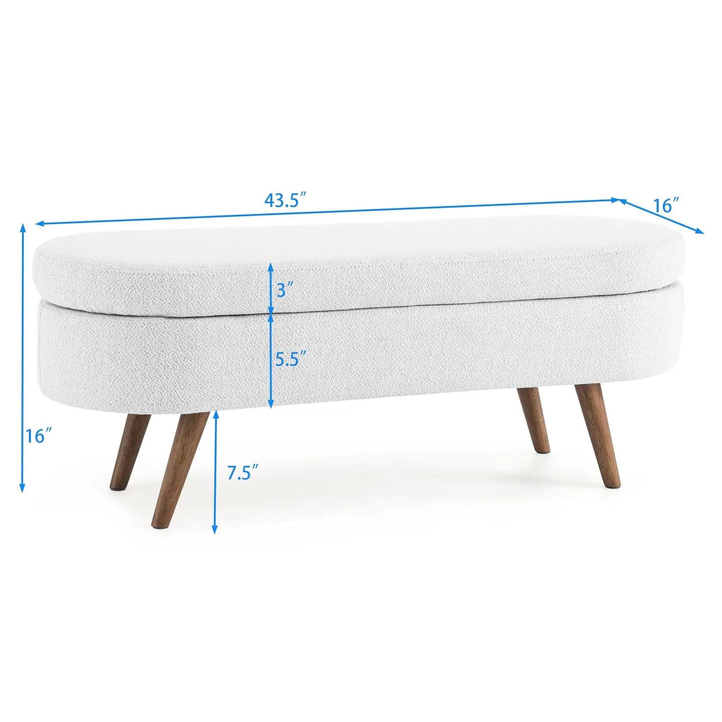 Ottoman oval storage bench light gray fabric with rubber wood legs Unique Piece Furniture on Tampa Home & Garden Store