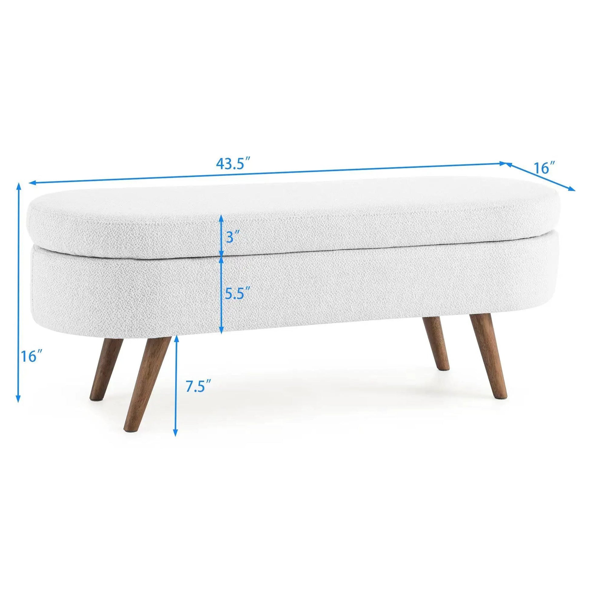 Ottoman oval storage bench light gray fabric with rubber wood legs Unique Piece Furniture on Tampa Home & Garden Store
