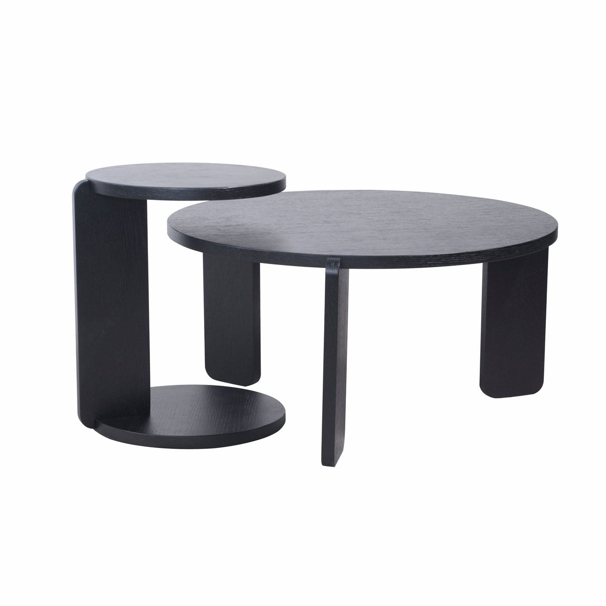 Round coffee and end table set with faux marble wood tops in black finish, 2-piece set on Tampa Home & Garden Store