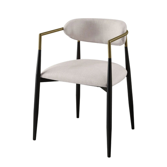 Jaramillo chair set of 2 beige upholstered chairs with gold metal arms and black legs on Tampa Home & Garden Store