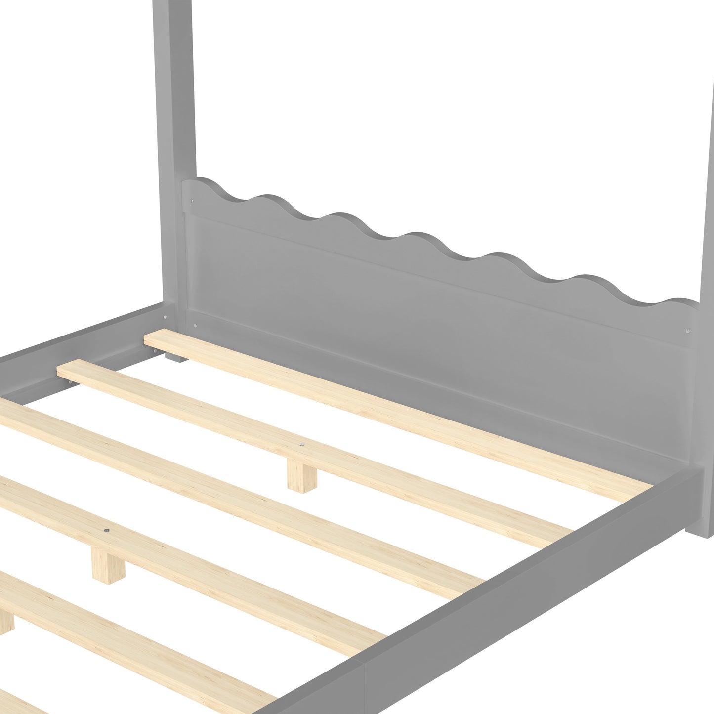 Full House Floor Bed with Support Slats gray with scalloped headboard by HouseOfZazla on Tampa Home & Garden Store