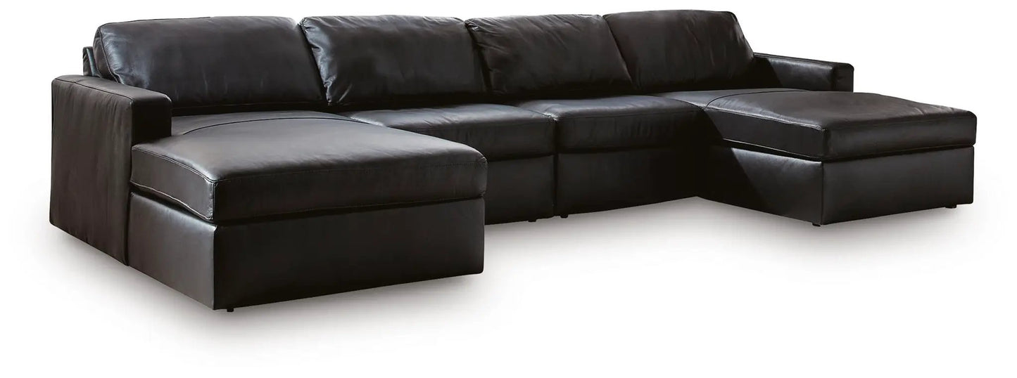 ModMax II Sectional black leather stationary sofa with chaise by Unique Piece Furniture on Tampa Home & Garden Store