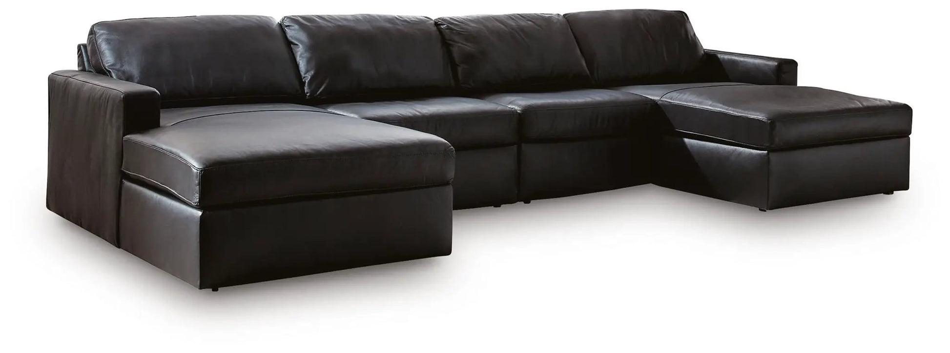 ModMax II Sectional black leather stationary sofa with chaise by Unique Piece Furniture on Tampa Home & Garden Store