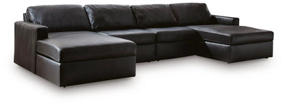 ModMax II Sectional black leather stationary sofa with chaise by Unique Piece Furniture on Tampa Home & Garden Store