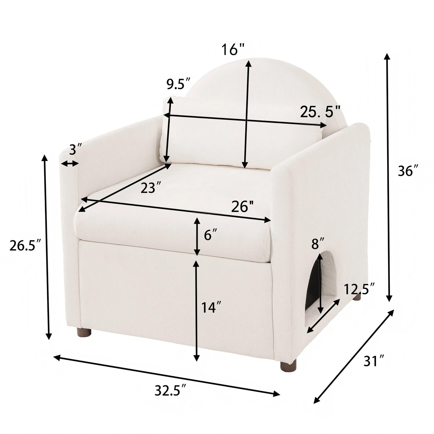 Beige pet friendly accent chair with hidden pet nook by HouseOfZazla, fabric upholstery on Tampa Home & Garden Store