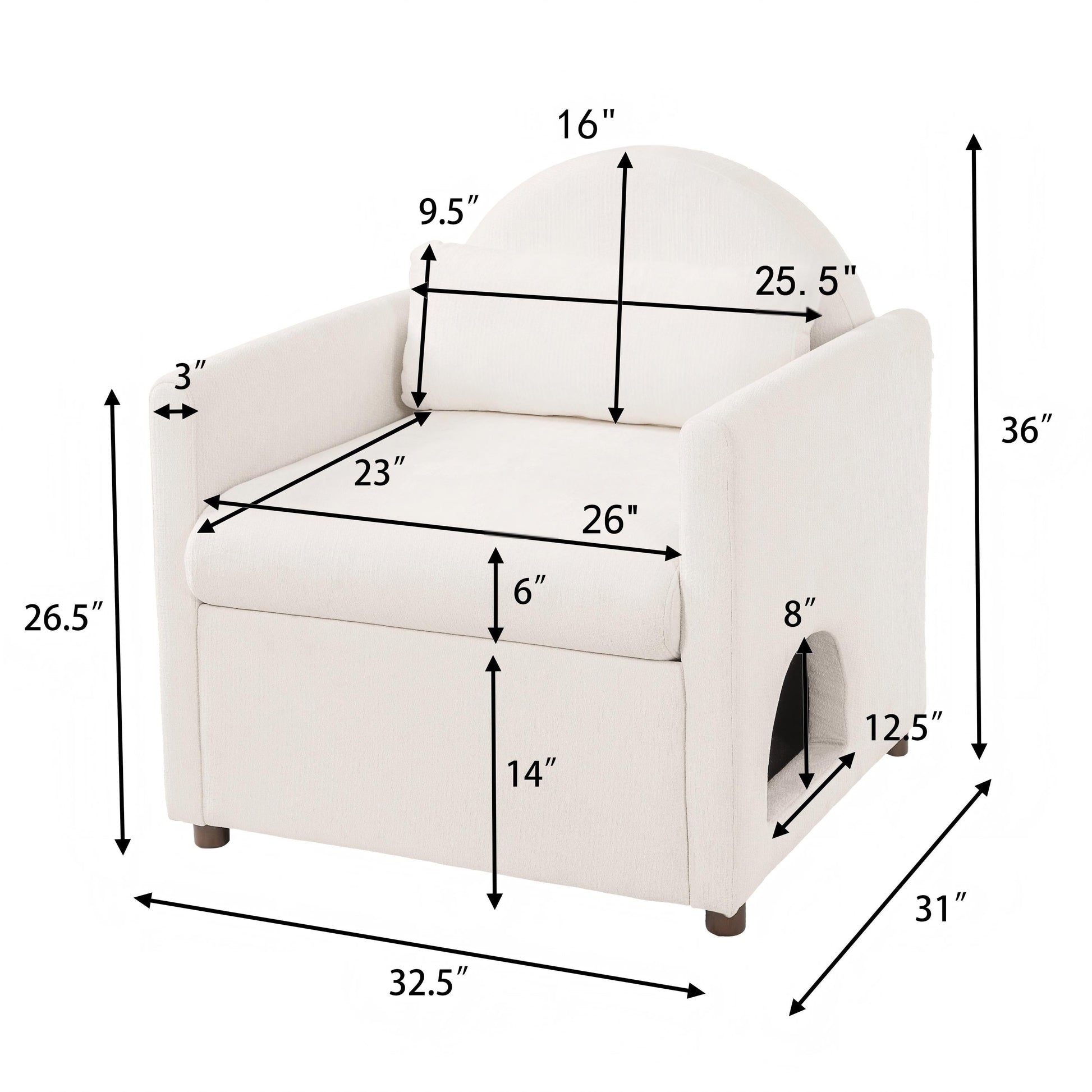 Beige pet friendly accent chair with hidden pet nook by HouseOfZazla, fabric upholstery on Tampa Home & Garden Store