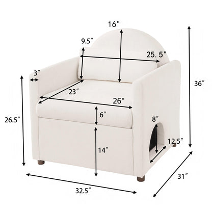 Beige pet friendly accent chair with hidden pet nook by HouseOfZazla, fabric upholstery on Tampa Home & Garden Store